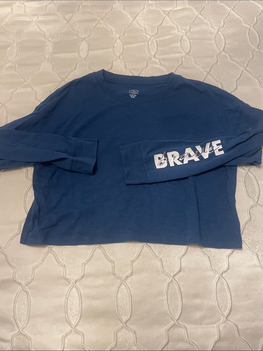 Athletic Works Navy Long-Sleeve Tee with 'BRAVE' Sleeve Graphic